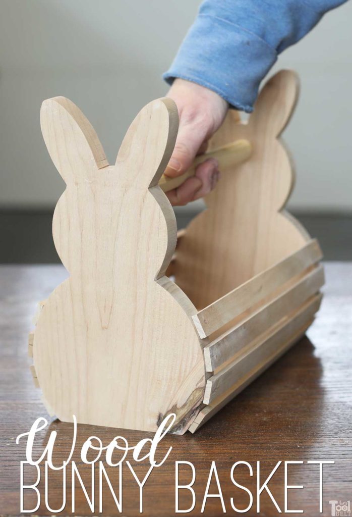 Build cute wood Easter Bunny Baskets for your kids or grandkids. Personalize their basket for them or let them decorate their own basket. #bunny