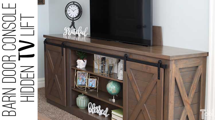 Barn Door Console Table with Hidden TV Lift