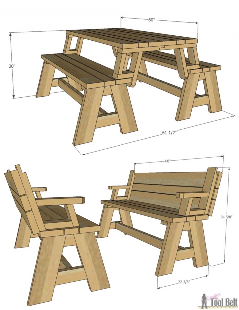 Convertible Picnic Table And Bench, Plans For Garden Bench Table