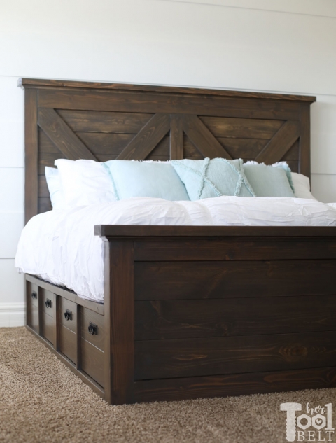 Featured image of post White Wood King Bed Frame With Headboard / Queensize bed with carved headboard with nailheads and covered base on wood legs.
