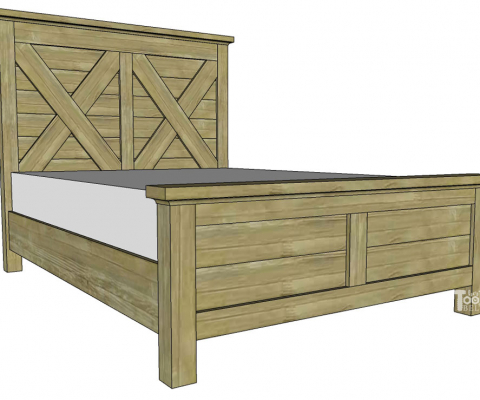 Queen X Barn Door Farmhouse Bed Plan, Wood Bed Frame Queen With Drawers Plans