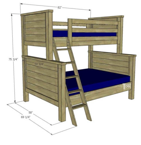 Farmhouse Style Twin Over Full Bunk Bed, Queen Bunk Bed Plans Pdf