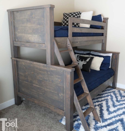 Farmhouse Style Twin Over Full Bunk Bed, Single Over Queen Bunk Bed Plans